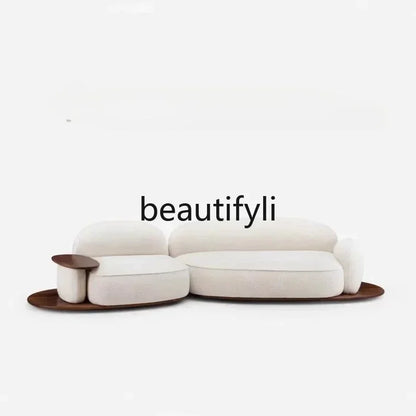 A  Italian minimalist island sofa modern cream style villa large flat black walnut, fabric sofa
