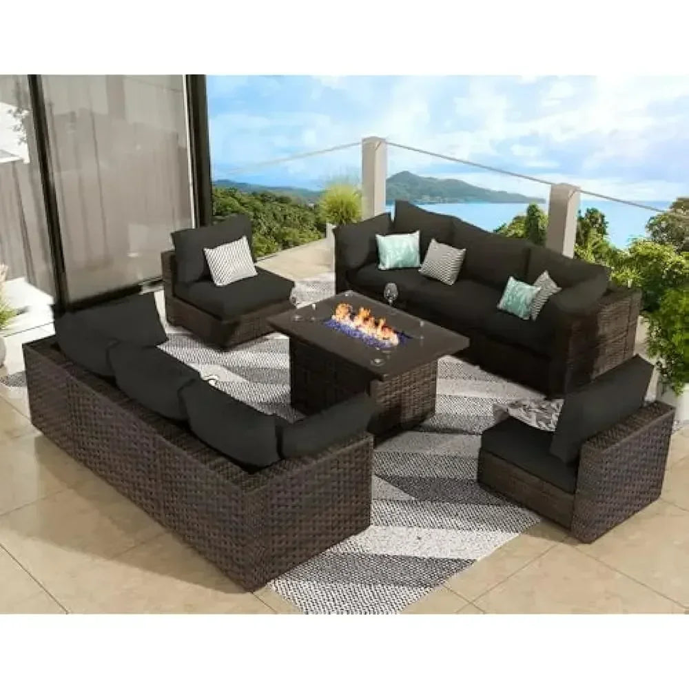 /Outdoor Furniture 7 Piece Sets with Fire Pit Table, Patio Couch Sectional with NoSlip Cushions and Cover, Outdoor Furniture S