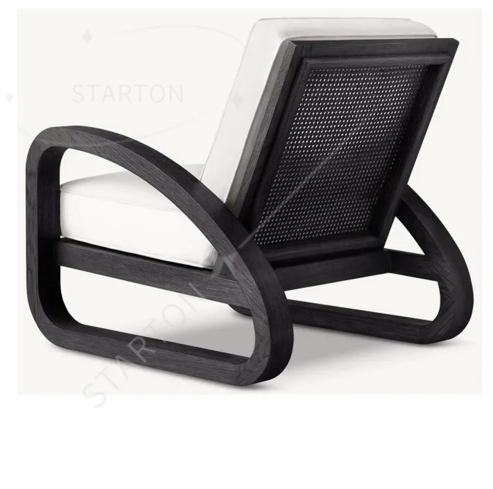 Rattan Antique Living Room Sofa Chair Solid Wood Light Luxury Leisure Chair