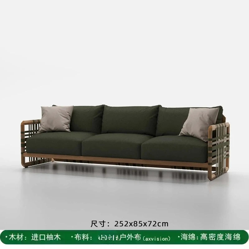 Outdoor solid wood sofa villa terrace rattan chair leisure combination furniture