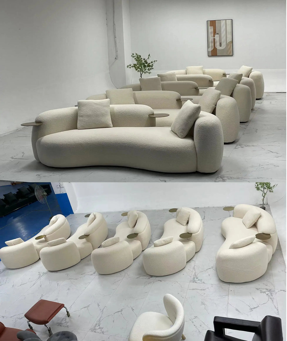 Wholesale Living Room Furniture Sofas Set Reception Room Boucle Fabric Curved Sofa for Home
