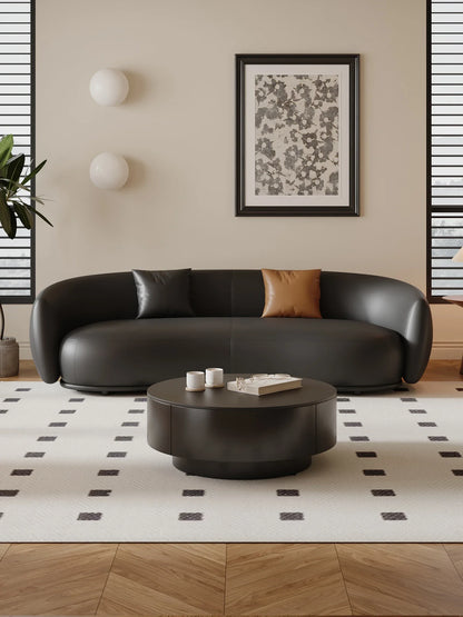 small apartment curved beauty salon Internet celebrity clothing store, rest area negotiation, black leather sofa