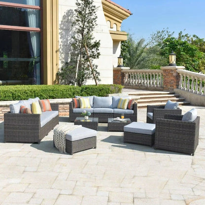 Garden furniture 12 pieces rattan combination sofa set with thick cushions