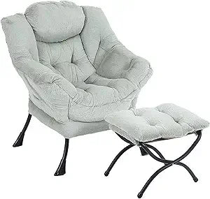 Lazy Chair with Ottoman, Modern Accent Leisure Upholstered Lazy Sofa , Contemporary Lounge Reading Chair with Armrests