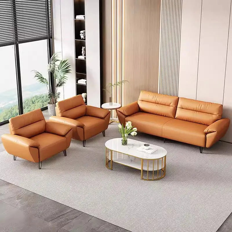 Simple modern business, light luxury leather three-person sofa