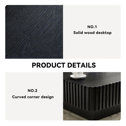 Square Coffee Table for Living Room, Modern Handcraft Solid Wood Drum Coffee Table with Sturdy Pedestal Shaped Tea Table