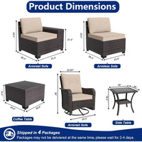 9-Piece Outdoor Patio Furniture Set with 2 Swivel Chairs and Sectional Sofa for Conversations in Brown