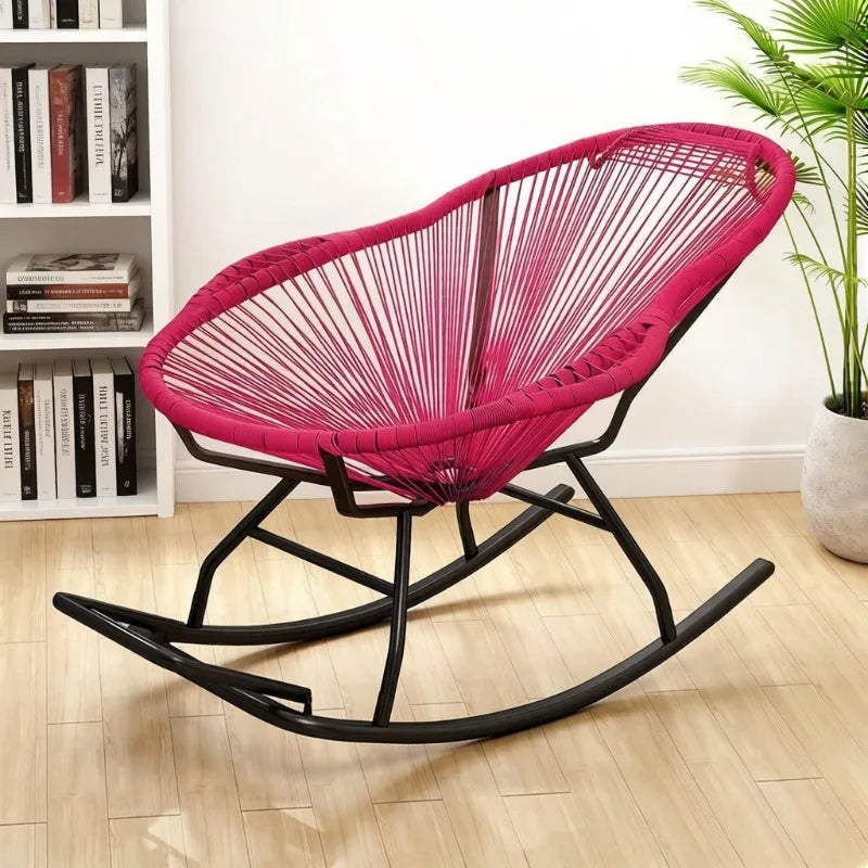 Outdoor Courtyard Rainbow Rattan Rocking Chair, Thickened Leisure Nap Recliner for Balcony