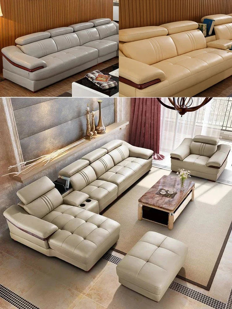 living room Sofa top grade cow genuine leather couch Nordic modern L shape corner muebles de sala cama puff asiento sala futon