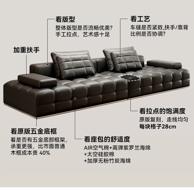 Lawrence leather sofa full green leather living room 2025 new minimalist straight row