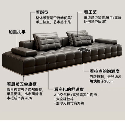 Lawrence leather sofa full green leather living room 2025 new minimalist straight row