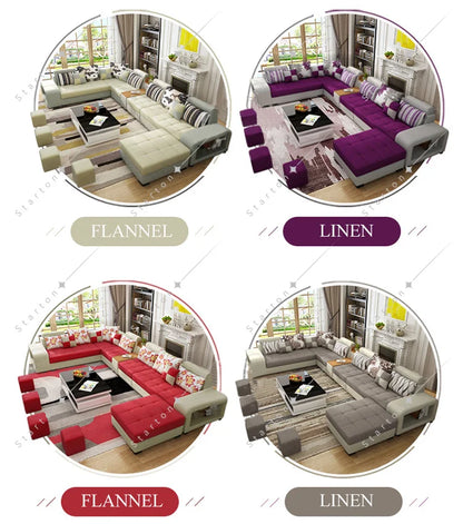 Modern Style Fabric Sectional Sofa Cum Bed Couch Living Room Sofas Set Home Luxury U Shaped Corner Sofa Set 7 Seater