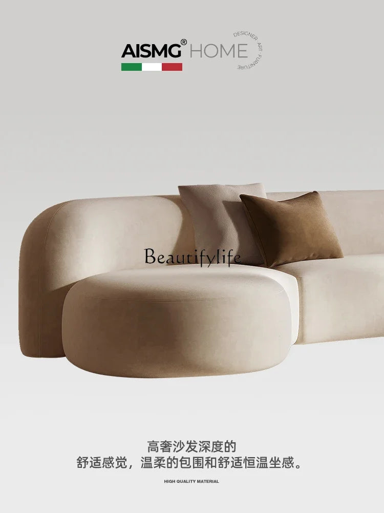 Italian Sofa Living Room Simple Fabric Affordable Luxury Fashion Special-Shaped Arc Cream Style Corner Combination