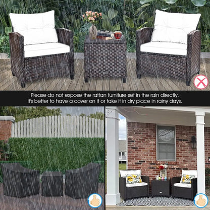 High quality  3 Pieces Patio Furniture Set, PE Rattan Wicker 3 Pcs Outdoor Sofa Set w/Washable Cushion and Tempered Glass Tablet