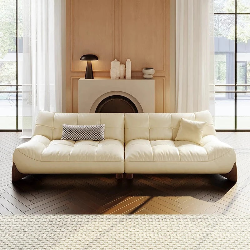 Italian leather sofa cowhide French minimalist retro large and small apartment living room sofa