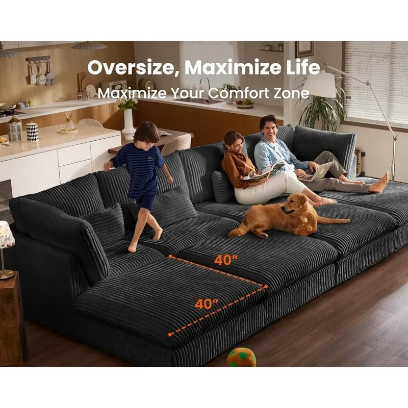 Wide Seat Sectional with Reversible Chaise, Modern Comfy Sleeper Sofa Bed for Living Room, Shaped Couches in Corduroy