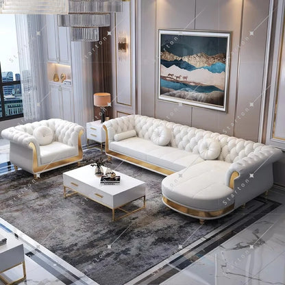 Luxury Chesterfield Sofa for Home Office Hotel Living Room Furniture Modern Genuine Leather Sofa Set