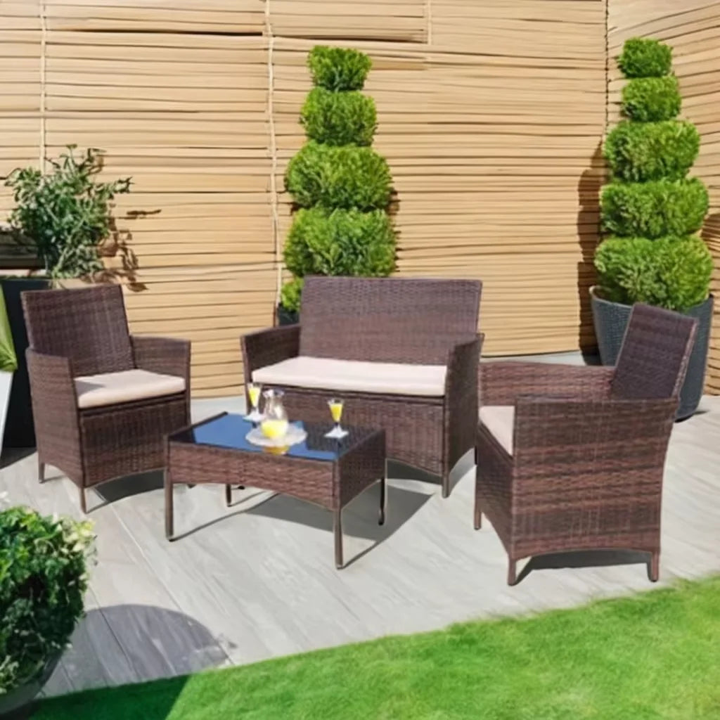Modern PE Rattan Wicker Garden Furniture Set Stainless Steel Table & Chair for Outdoor Patio for Hotels Courtyards & Apartments