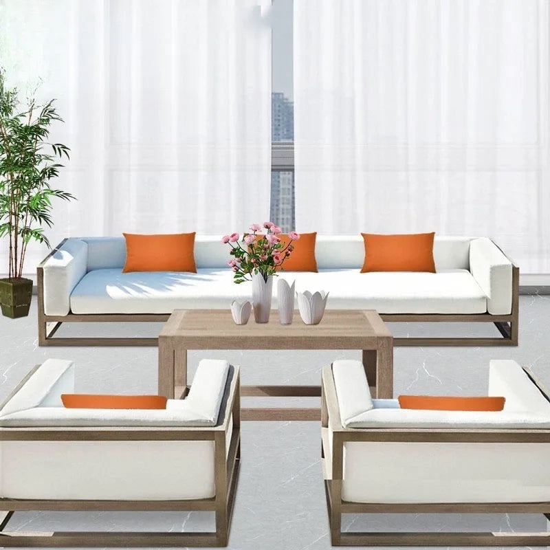 Villa courtyard sofa combination leisure hotel terrace waterproof sunscreen sofa outdoor terrace wood grain lacquer sofa