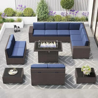 PatioLix 8 Piece Patio Furniture with 44"Propane Gas Fire Pit Table. Outdoor Sectional Conversation Set Wicker Rattan Sofa