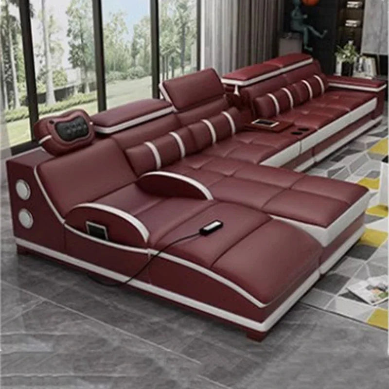 Massage Modern Leather Sofa Luxury Multi Functional Italian Recliner Sofa Couch Puffs Divano Da Soggiorno Living Room Furniture