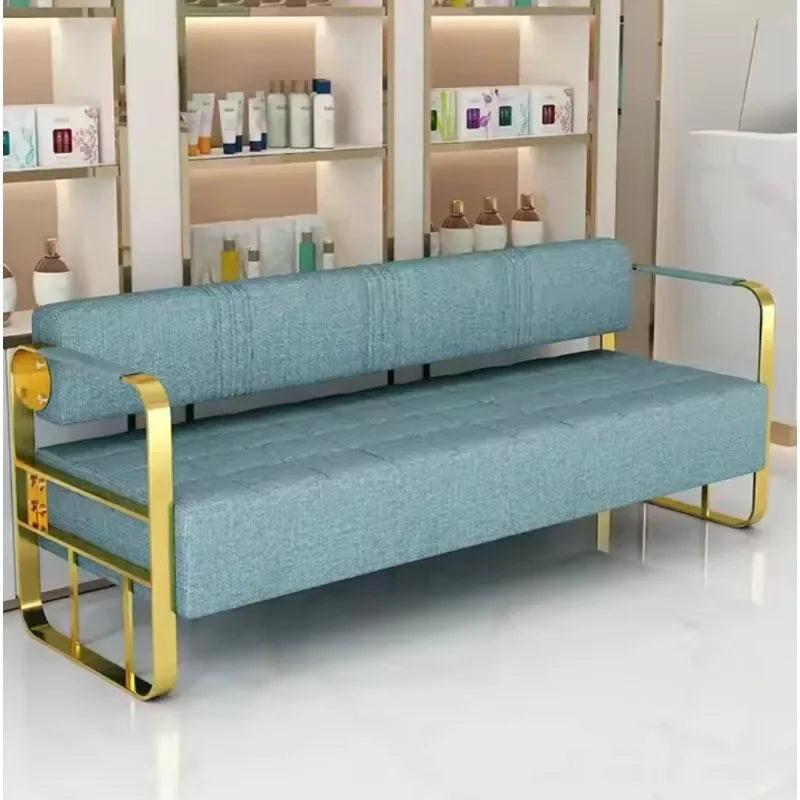 Stylish, comfortable and durable modern black leather upholstered frame beauty salon waiting bench
