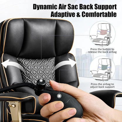 Big Tall Executive Office Chair 500lbs, Comfortable PU Leather Desk Chair with Footrest Adjustable Air Back Support, Lumbar Mass