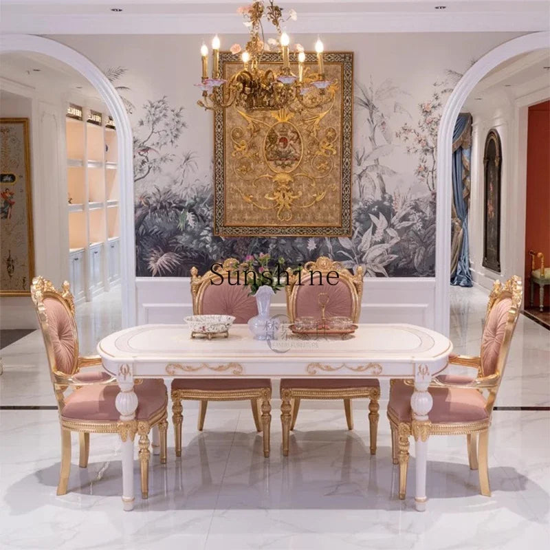 French court style solid wood dining table and chair combination light luxury romantic style household oval  FT