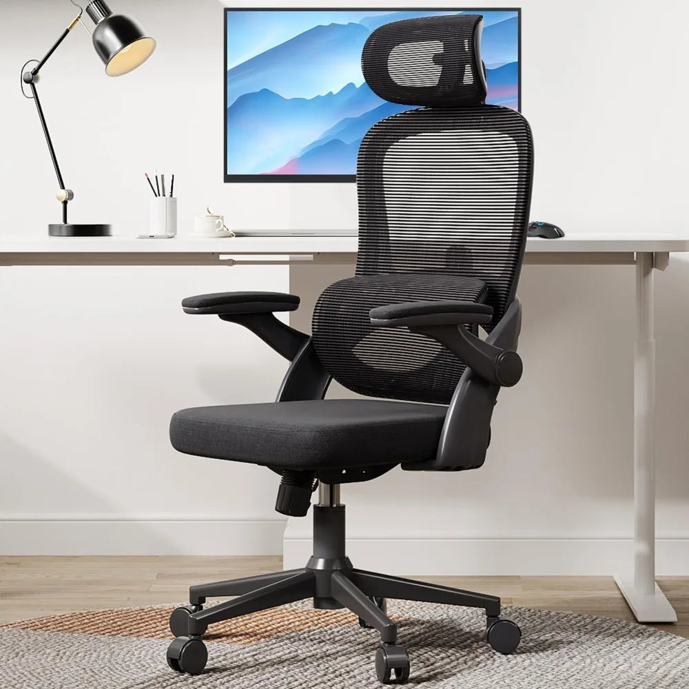 Ergonomic Office Chair with Adjustable Lumbar Support, High Back Design, 3D Armrests, and Tilt Function in Black