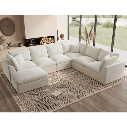 Oversized Cloud Couches for Living Room, Convertible Sectional Couch with Ottoman, 7 Seater Large Modular Sectional Sofa,