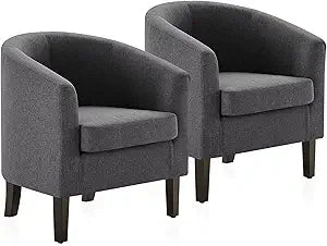 Living Room Chairs Set of 2, Faux Leather Round Accent Barrel Chairs, Club Tub Sofa Chairs for Bedroom, Corner Chairs with Flar