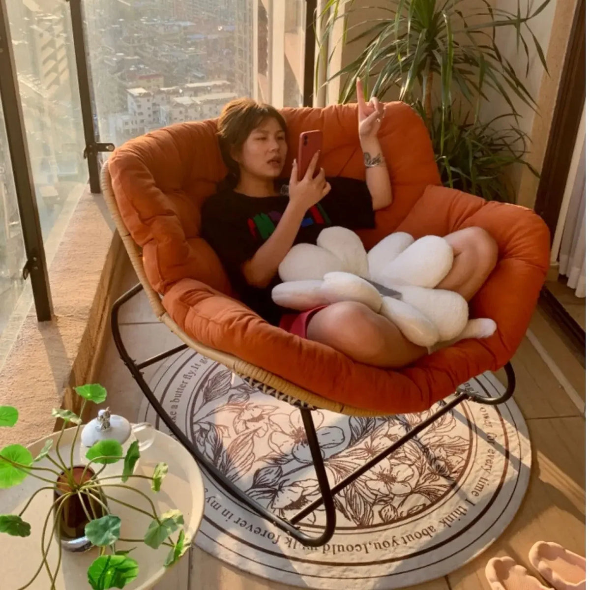 Rocking Chair Rattan Lazy Net Red Sofa Home Living Room