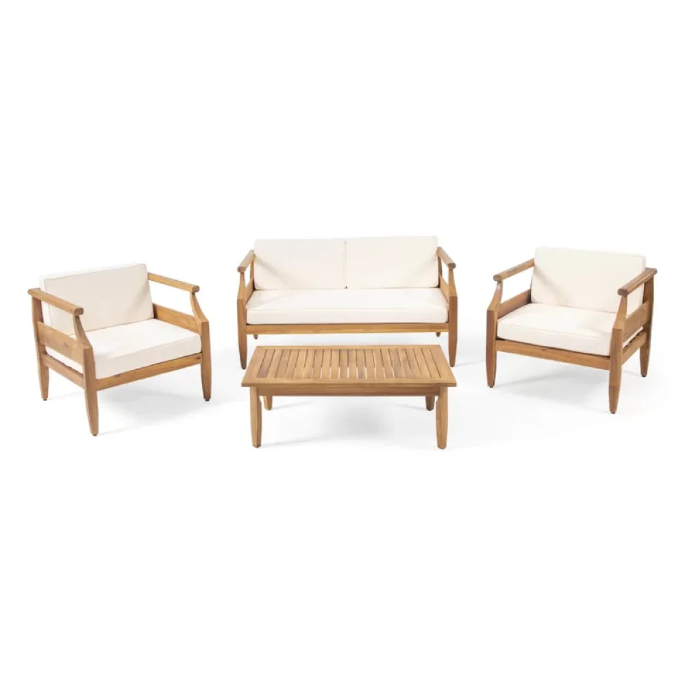 Outdoor Acacia Wood Lounge Armchair with Water Resistant Cushion, Modern Club Chair for Garden Patio Backyard Poolside