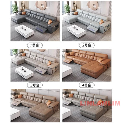 MANBAS Sectional Sofa Bed with Storage, Genuine Leather Reclining Couch, Space-Saving Convertible Sleeper Sofa for Living Room