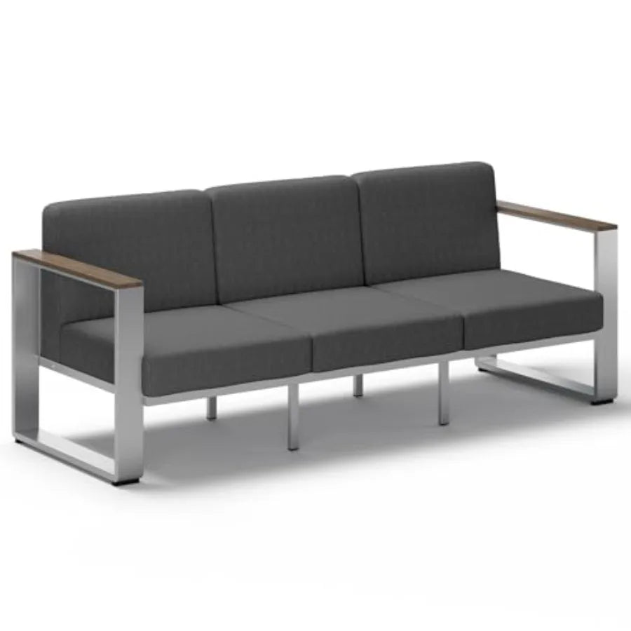 Aluminum Outdoor Patio Furniture 1 Piece 3-Seat Sofa All-Weather Metal Modern Light Gray Sofa for Deck Porch