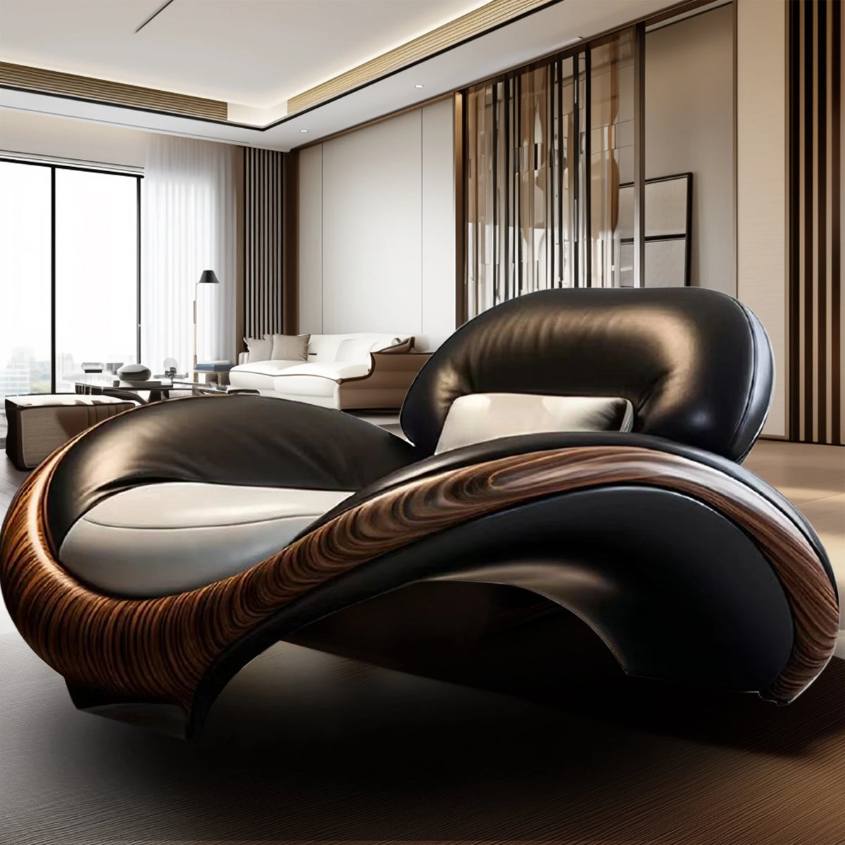 Living room leather ingot chair Italian minimalist villa large flat floor light luxury villa new Chinese modern single sofa