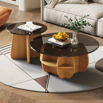 2024 table basse ronde en verre de taille populaire lumière nordique luxe moderne simple petit appartement rond Internet célébrité créative c