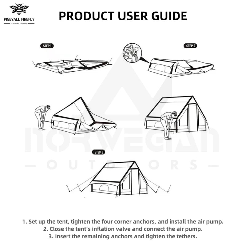 Outdoor inflatable camping tent with a panoramic skylight, suitable for activities such as camping, hiking, and fishing.