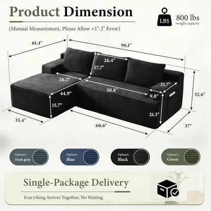 96" Sectional Couches for Living Room Cloud Couch Sofa with L-Shape Upholstered Boneless Couchs Modern Modular Sectional Couch