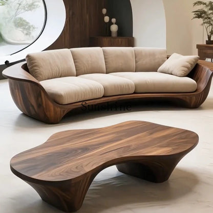 Modern simple solid wood Chinese straight row sofa living room light luxury high-end curved designer