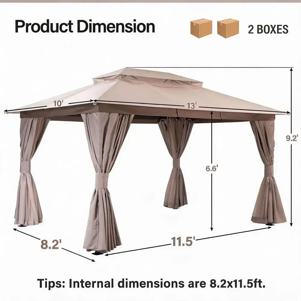 Gazebo 10x13ft, Heavy Duty Patio Gazebo with Expansion Bolts, Party Canopy Tent with Double Roofs, Mosquito Nettings and Privac