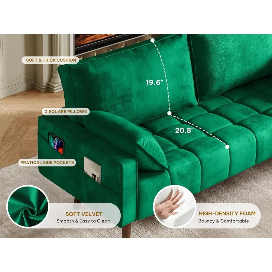 67 Loveseat Sofa in Velvet Fabric Designed for Small Spaces Modern Button Tufted Seat with Built-in Side Storage Pockets Perfec