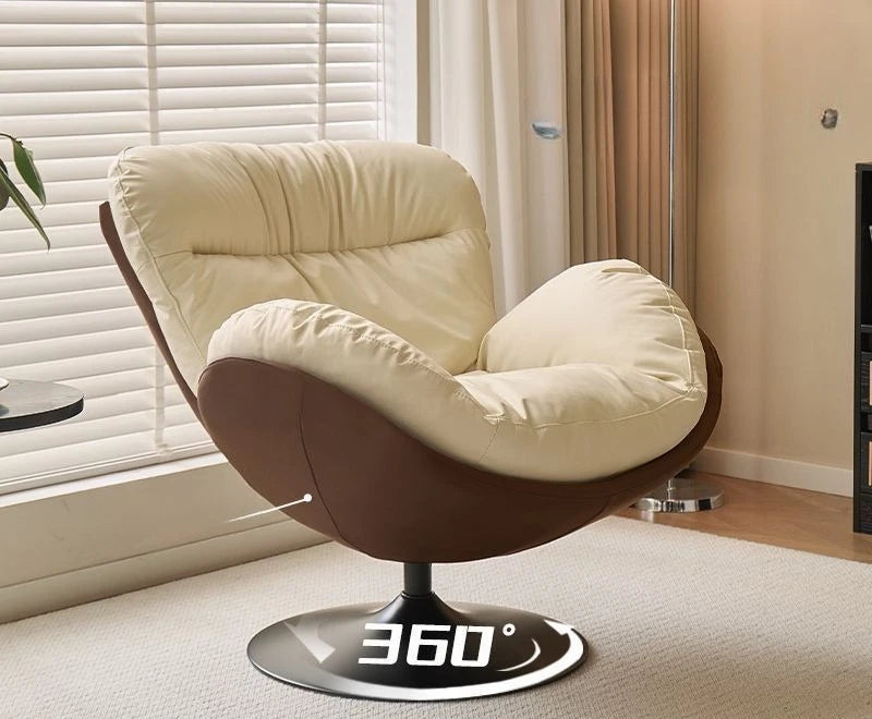 Single Eggshell Swivel Lounge Chair, Upholstered Accent Chair with 360 Degree Metal Base Chai for Bedroom, Living Room Relation