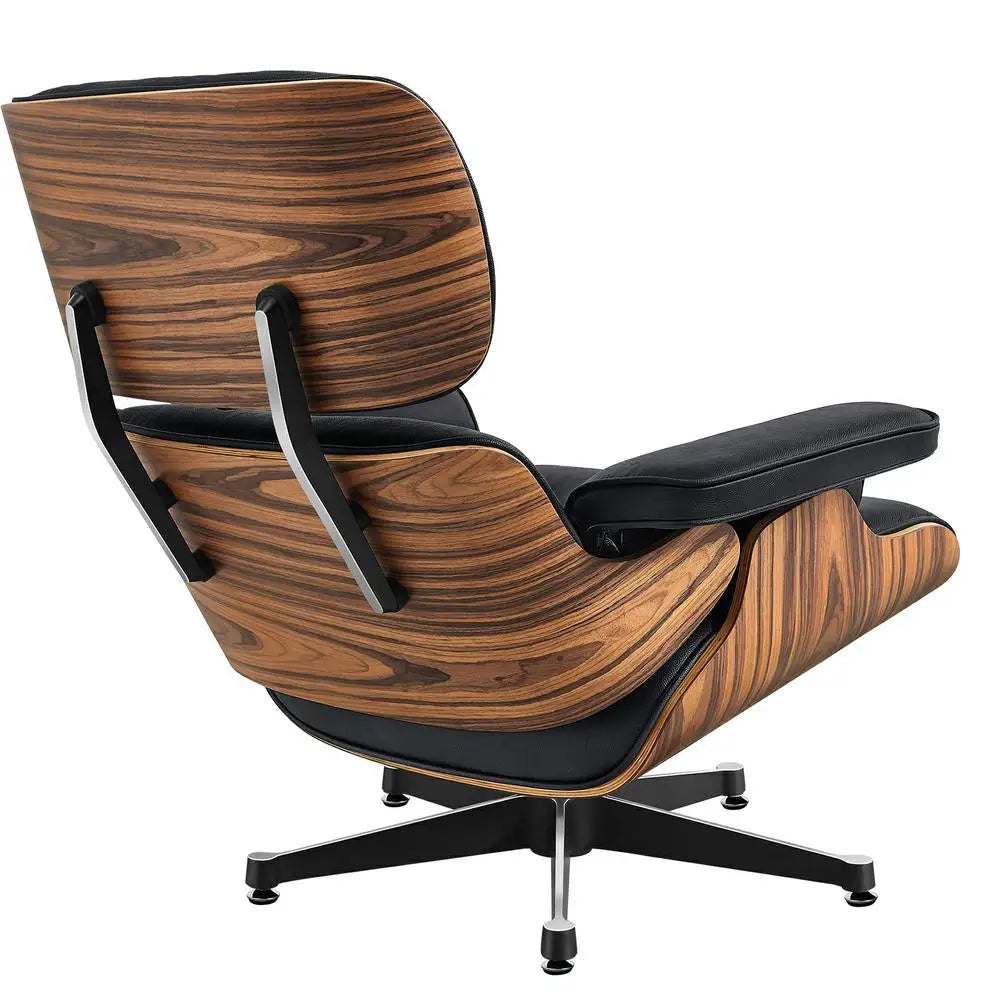 TY307 Classic Recliner with Ottoman Light acid Branch Armchair Black Cowhide Black Big Head Foot Swivel Deck Chair Clean Lines