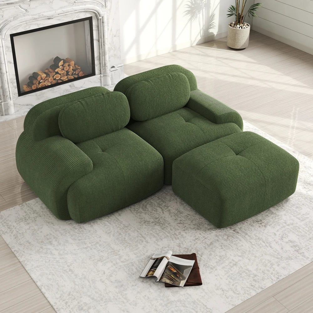 82'' Corner Sofa in Soft Cord Fabric, Modular Combined with Curved Armrests, Without Mounting, Highly Elastic Foam Upholstery
