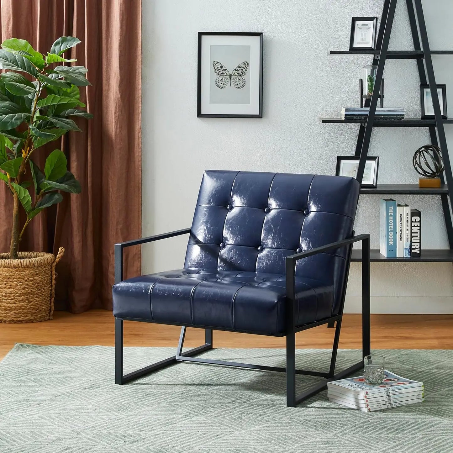 Mid Century Modern Accent Chair, Modern Living Room Chairs with Durable Metal Frame,PU Leather Cushioned, Reading, Customized