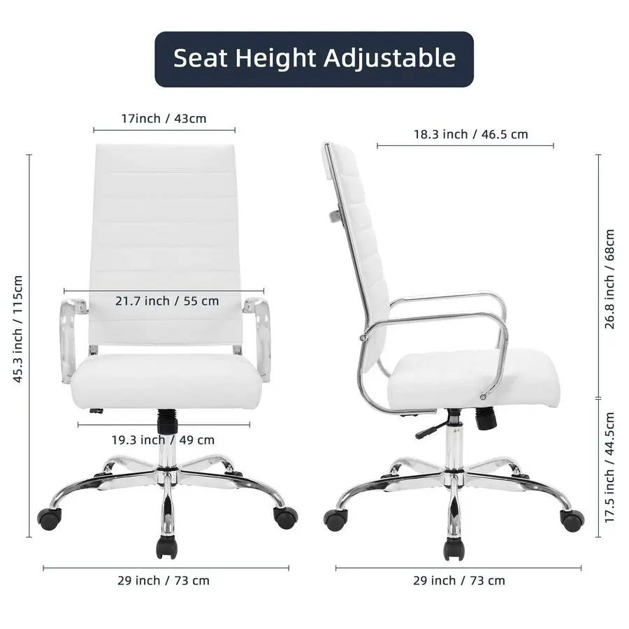 Home Office Chair Ribbed Leather High Back Executive Swivel Computer Desk Chairs with Wheels and Armrests Soft Padded Adjustable