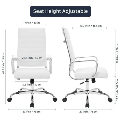 Home Office Chair Ribbed Leather High Back Executive Swivel Computer Desk Chairs with Wheels and Armrests Soft Padded Adjustable