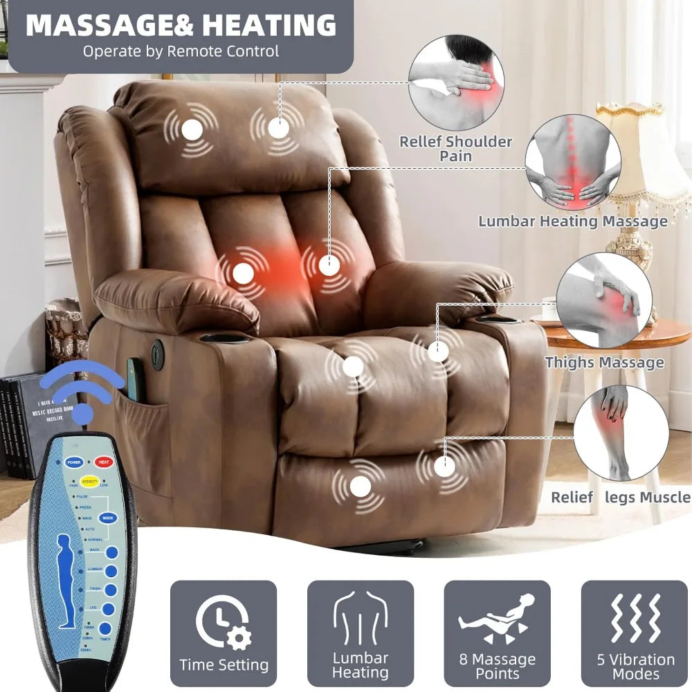 Power Lift Recliner Chair for Elderly, Electric Recliner Chairs for Adults with Massage and Heat, Cup Holders, Remote Control,
