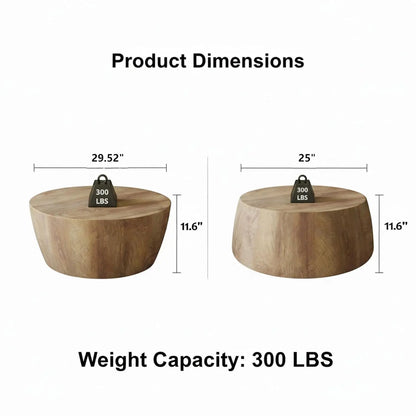 29.5" Round Coffee Table, Convertible Rustic Coffee Table Table with Wooden Veneer, Drum Coffee Table for Living, Customized